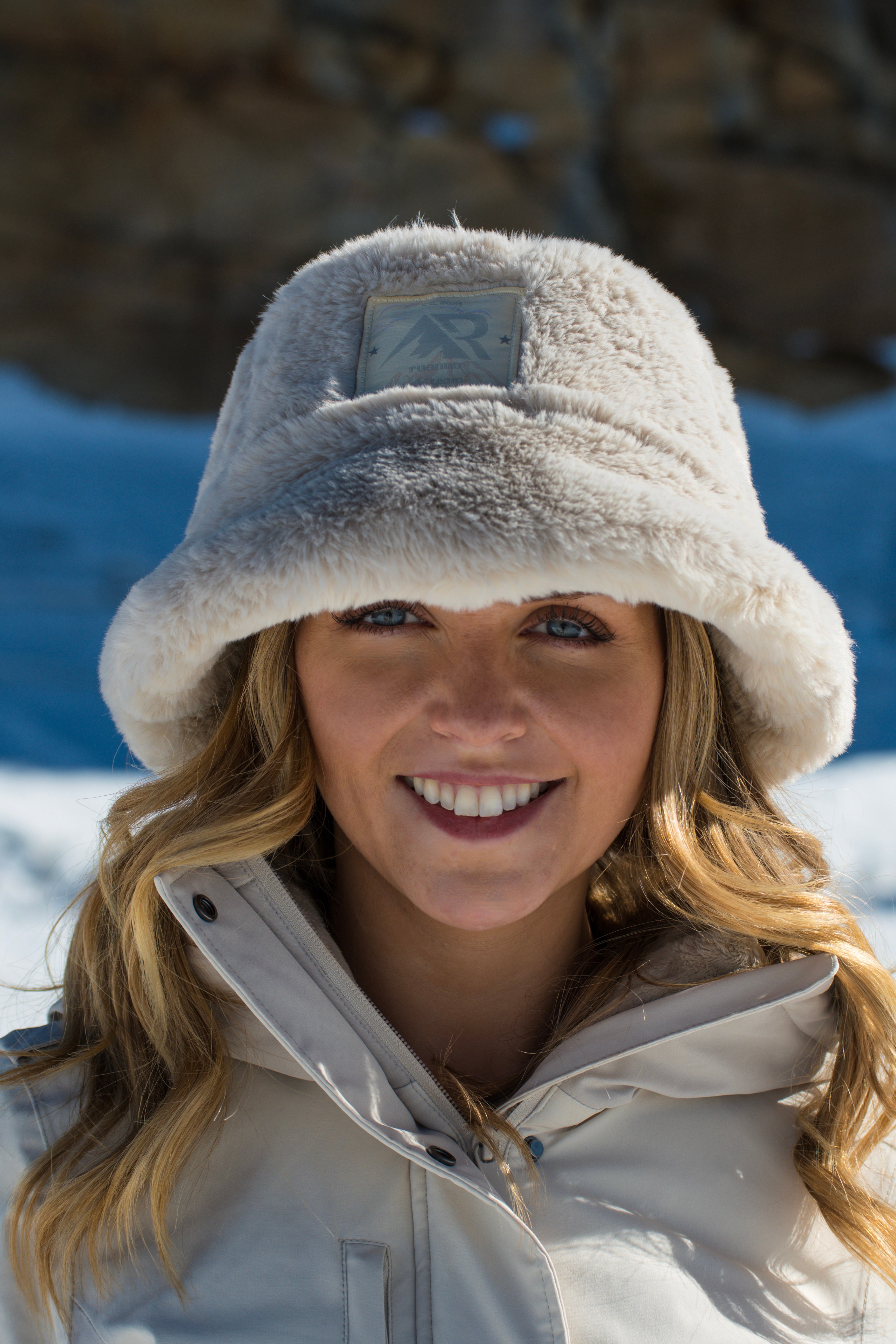Faux Fur Reversible Bucket Hat - Neutral Colour Block