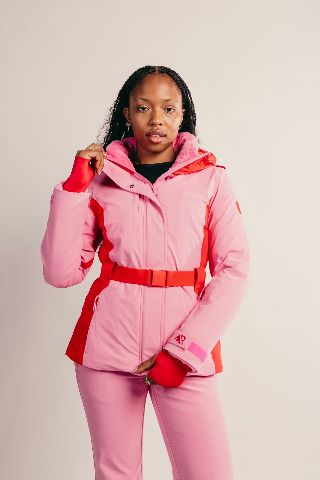 Belted Ski Jacket - Pink and Red