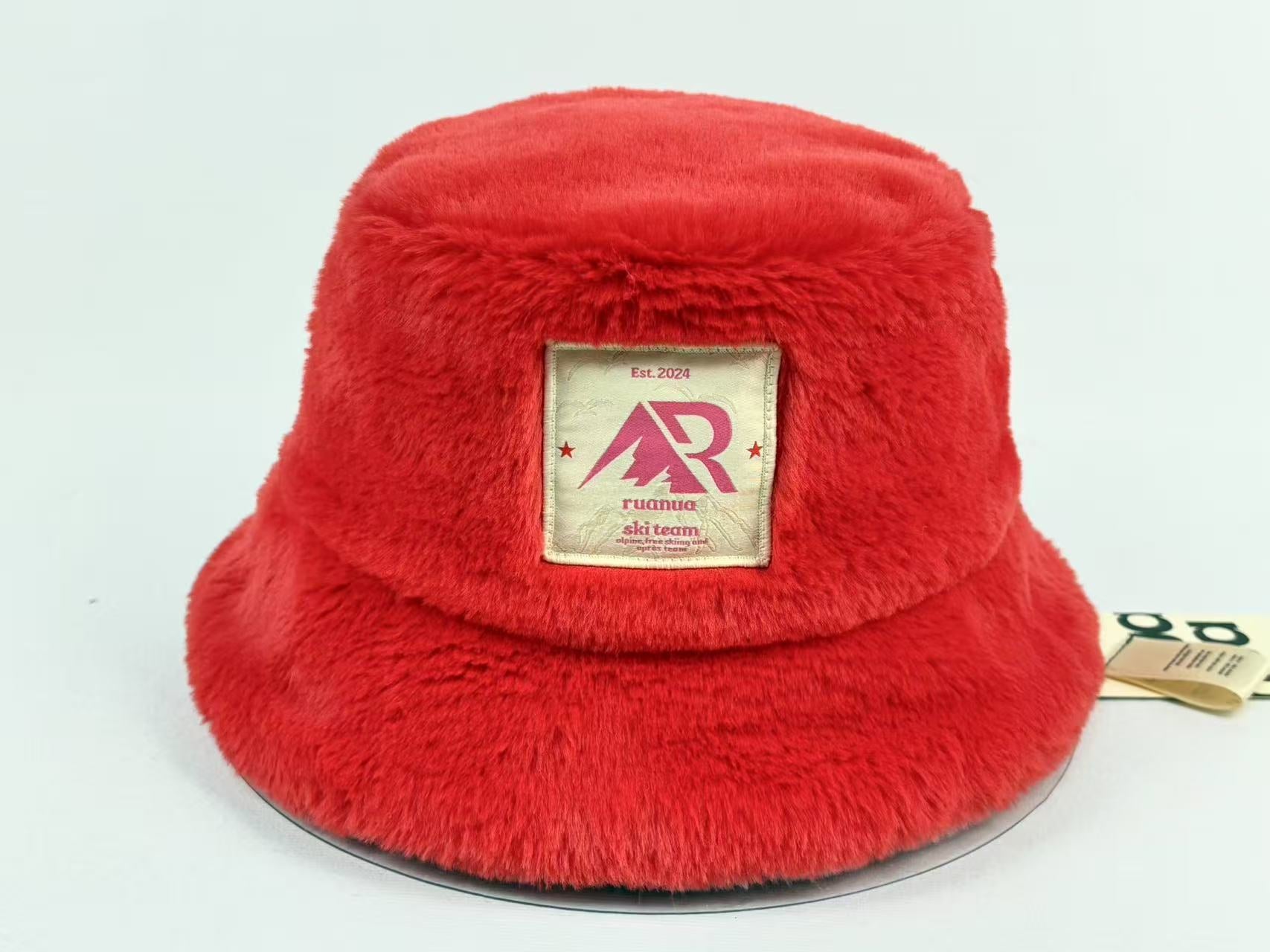 Faux Fur Reversible Bucket Hat - Pink and Red