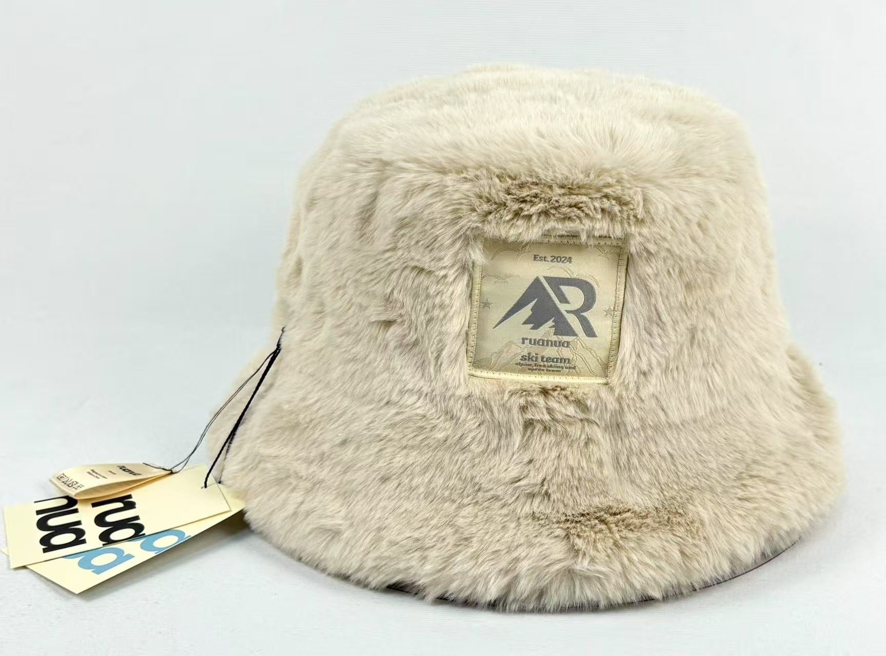 Faux Fur Reversible Bucket Hat - Neutral Colour Block