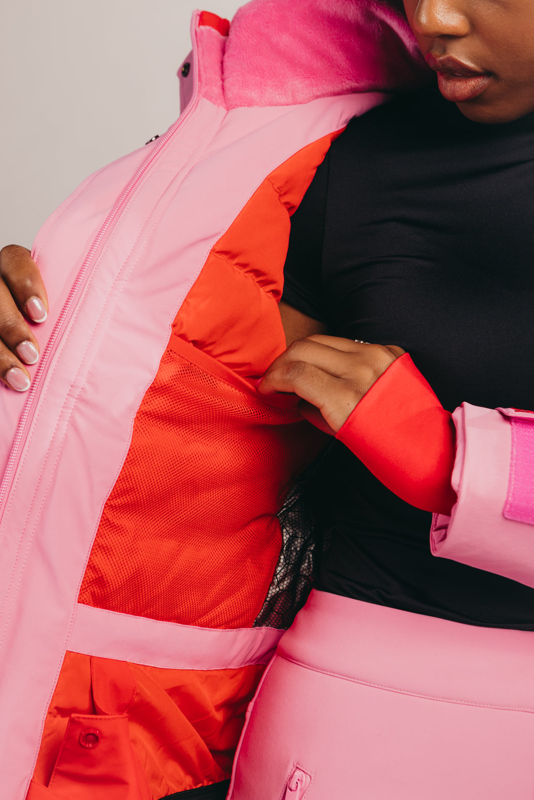 Belted Ski Jacket - Pink and Red