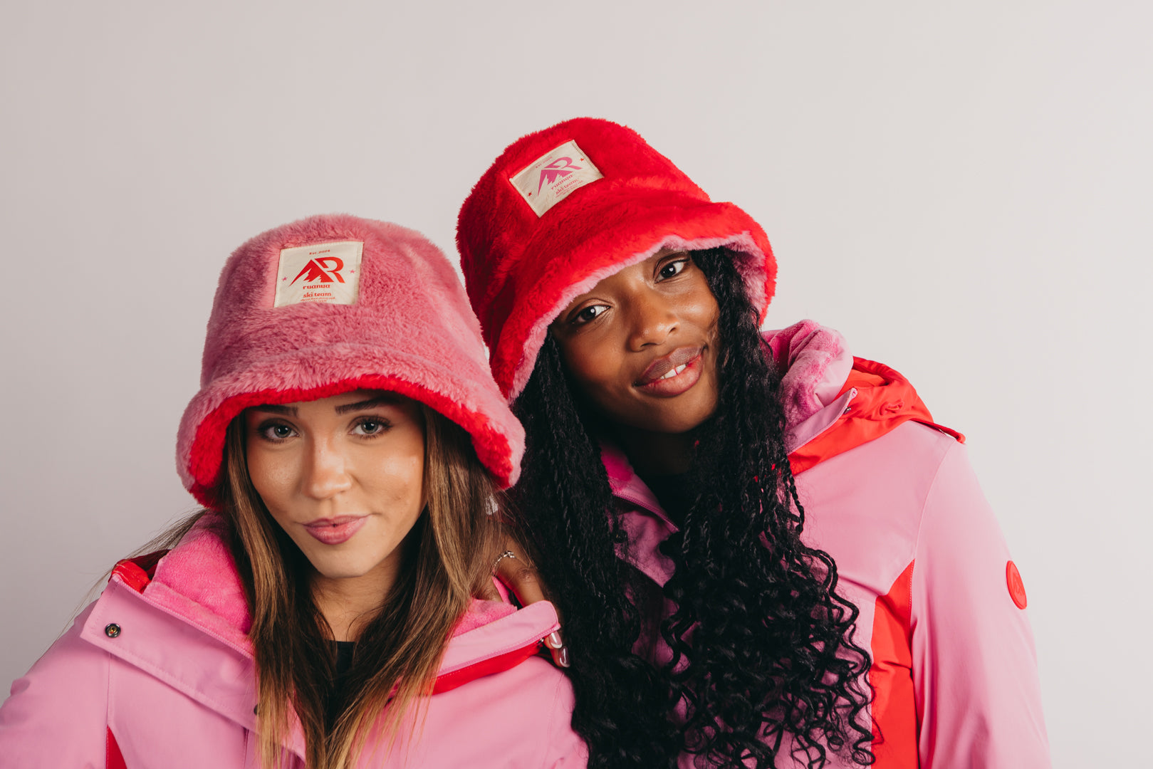 Faux Fur Reversible Bucket Hat - Pink and Red