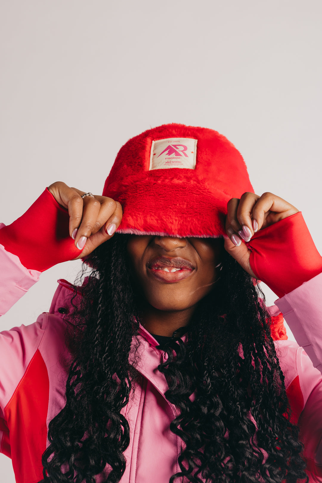 Faux Fur Reversible Bucket Hat - Pink and Red