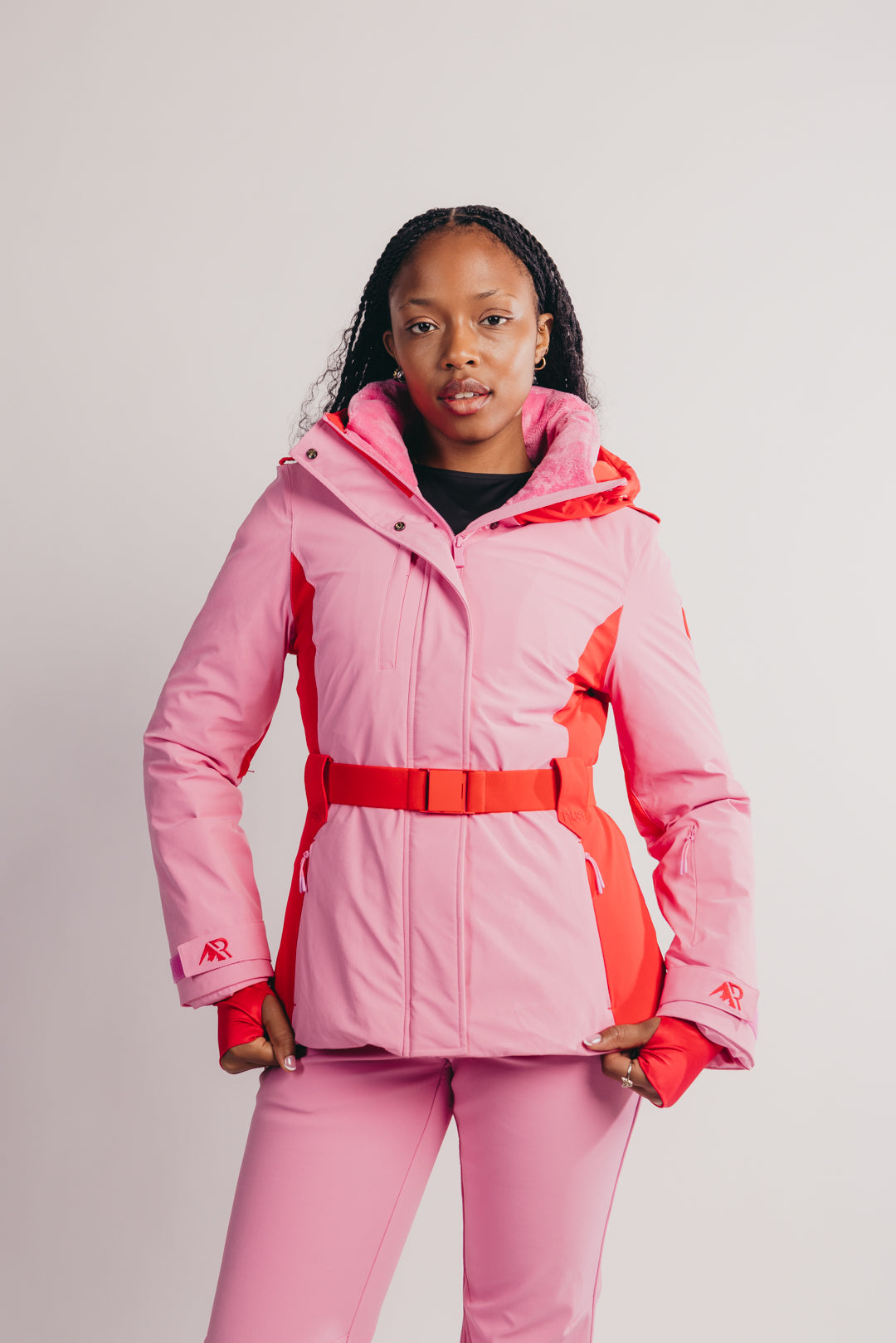 Belted Ski Jacket - Pink and Red