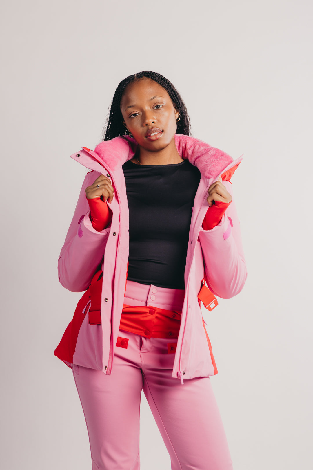 Belted Ski Jacket - Pink and Red