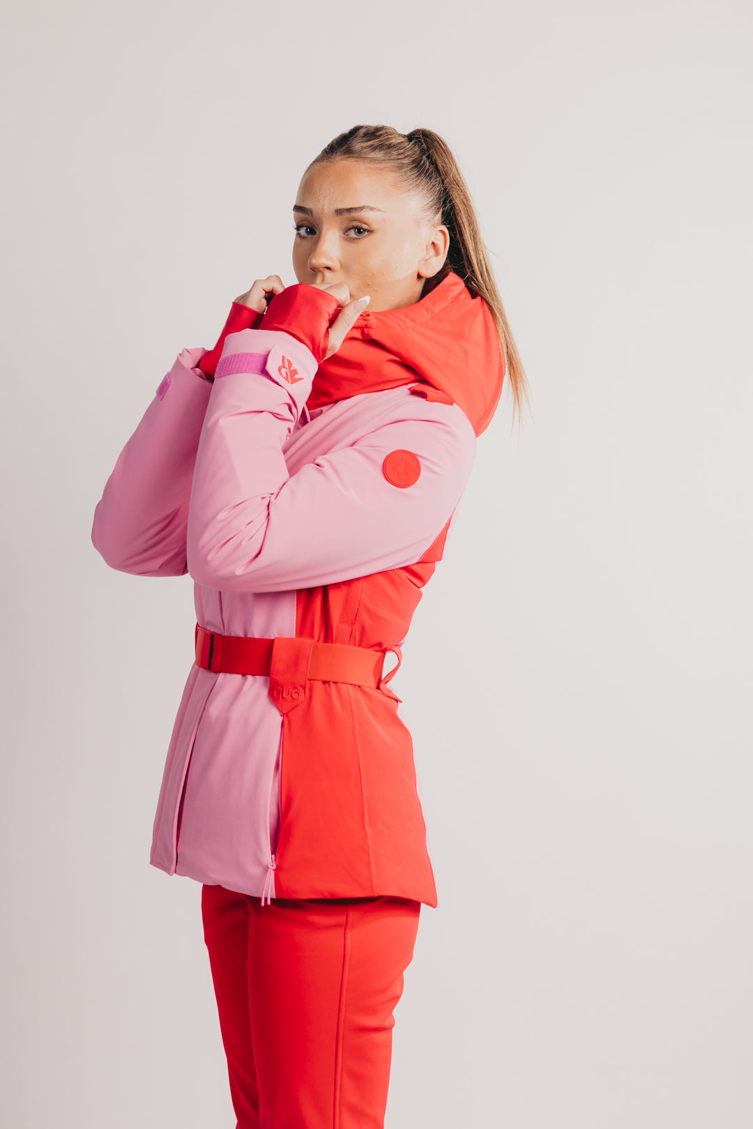 Belted Ski Jacket - Pink and Red