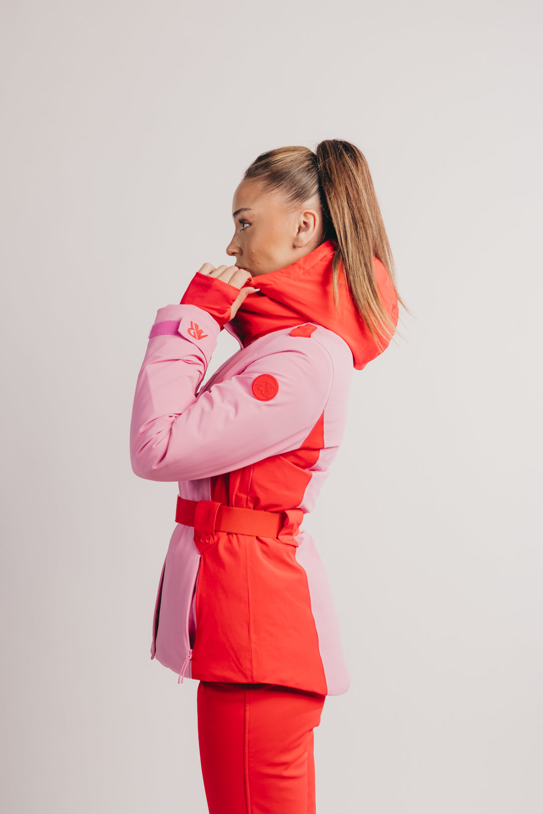 Belted Ski Jacket - Pink and Red