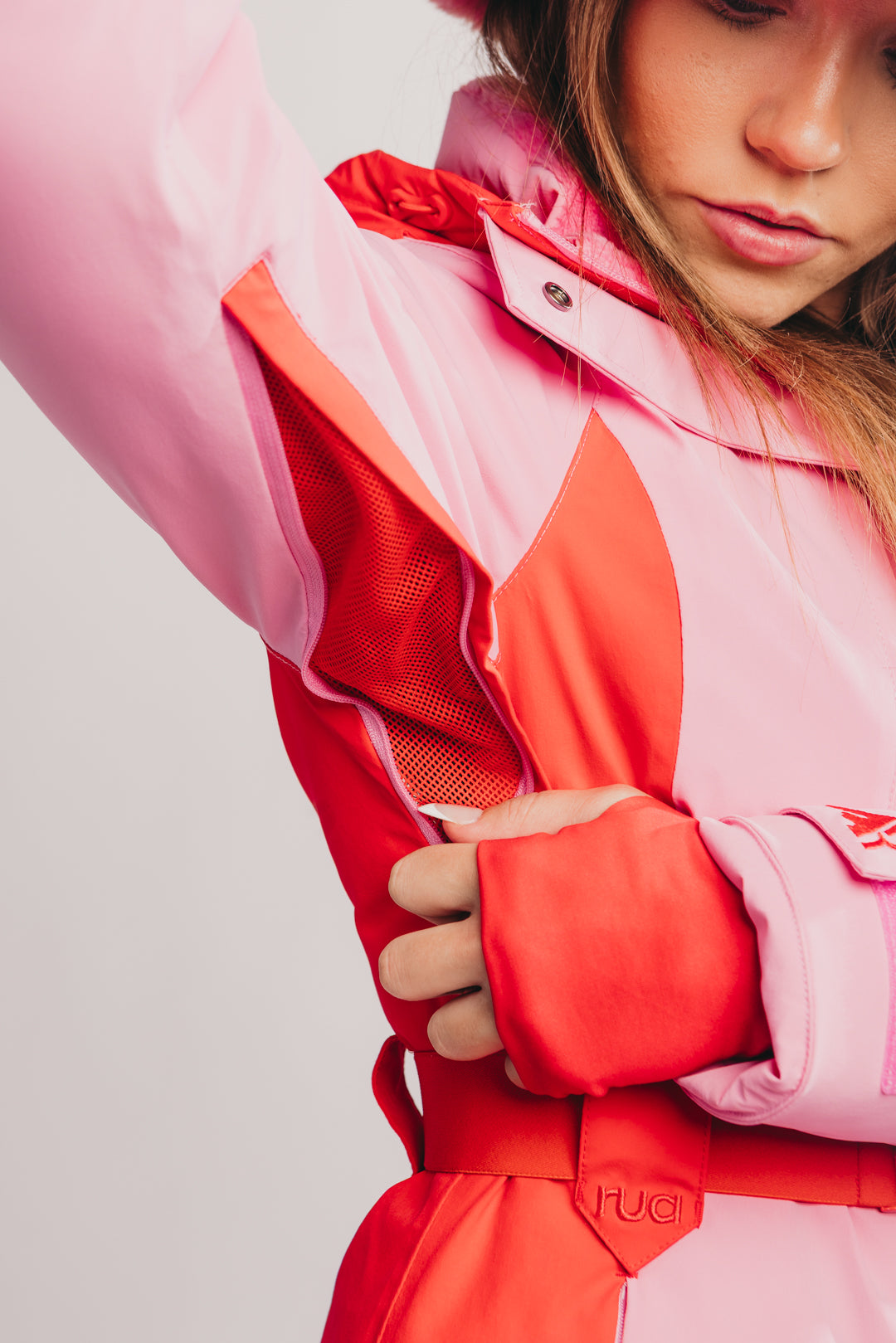 Belted Ski Jacket - Pink and Red