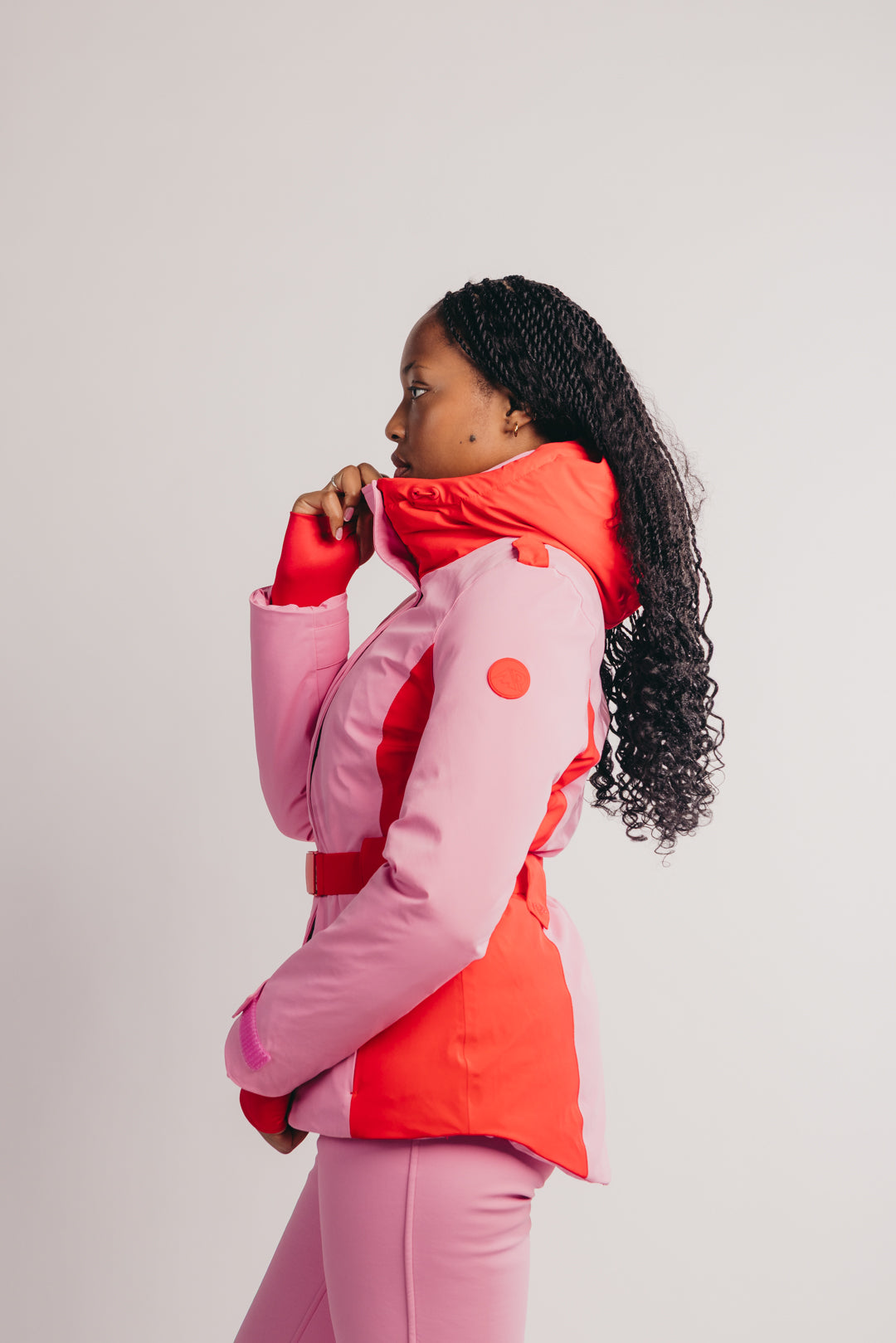 Belted Ski Jacket - Pink and Red