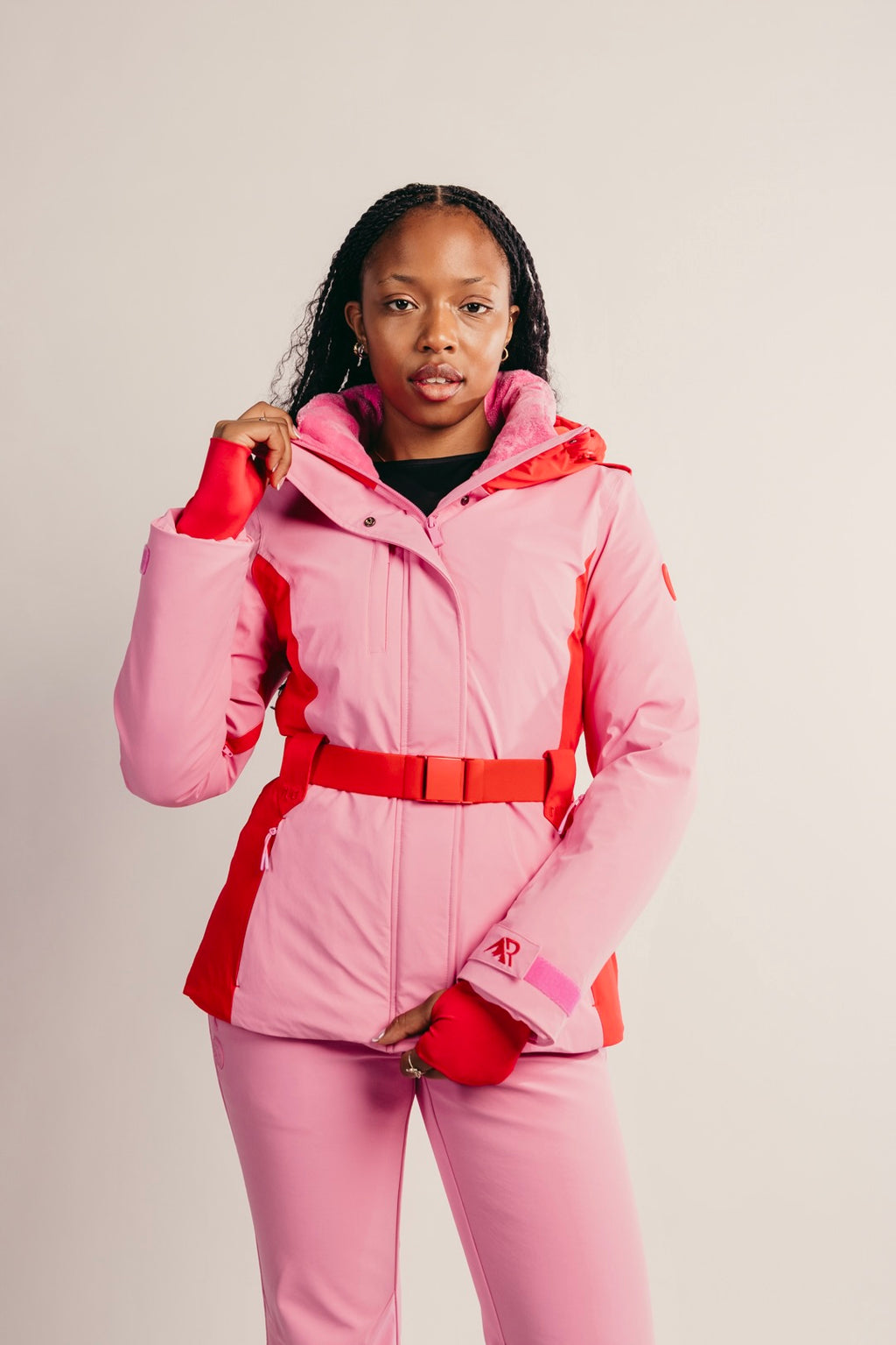 Belted Ski Jacket - Pink and Red