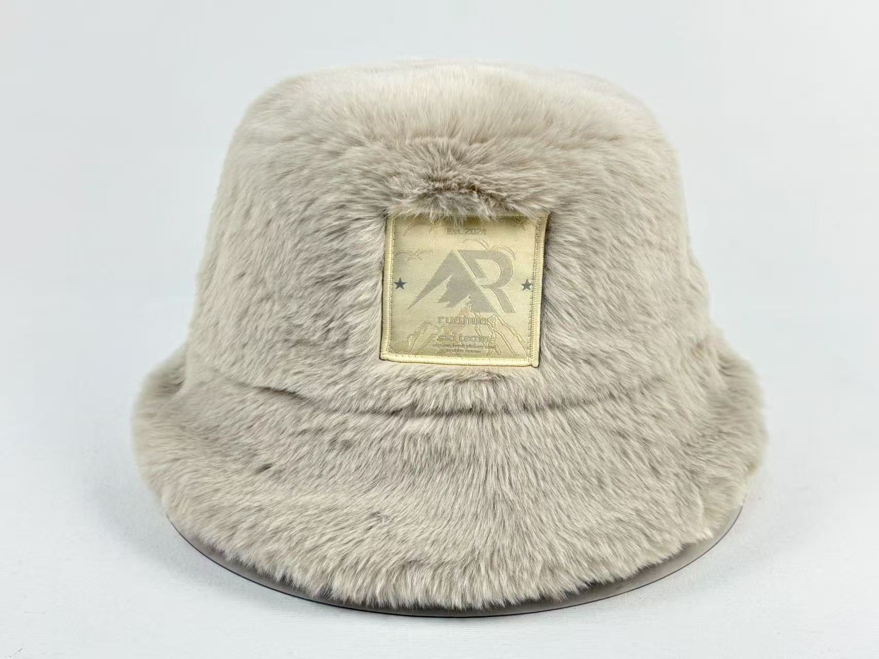 Faux Fur Reversible Bucket Hat - Neutral Colour Block