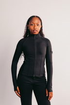 Zip Through Sculpting Mid Layer Thermal Top - Black