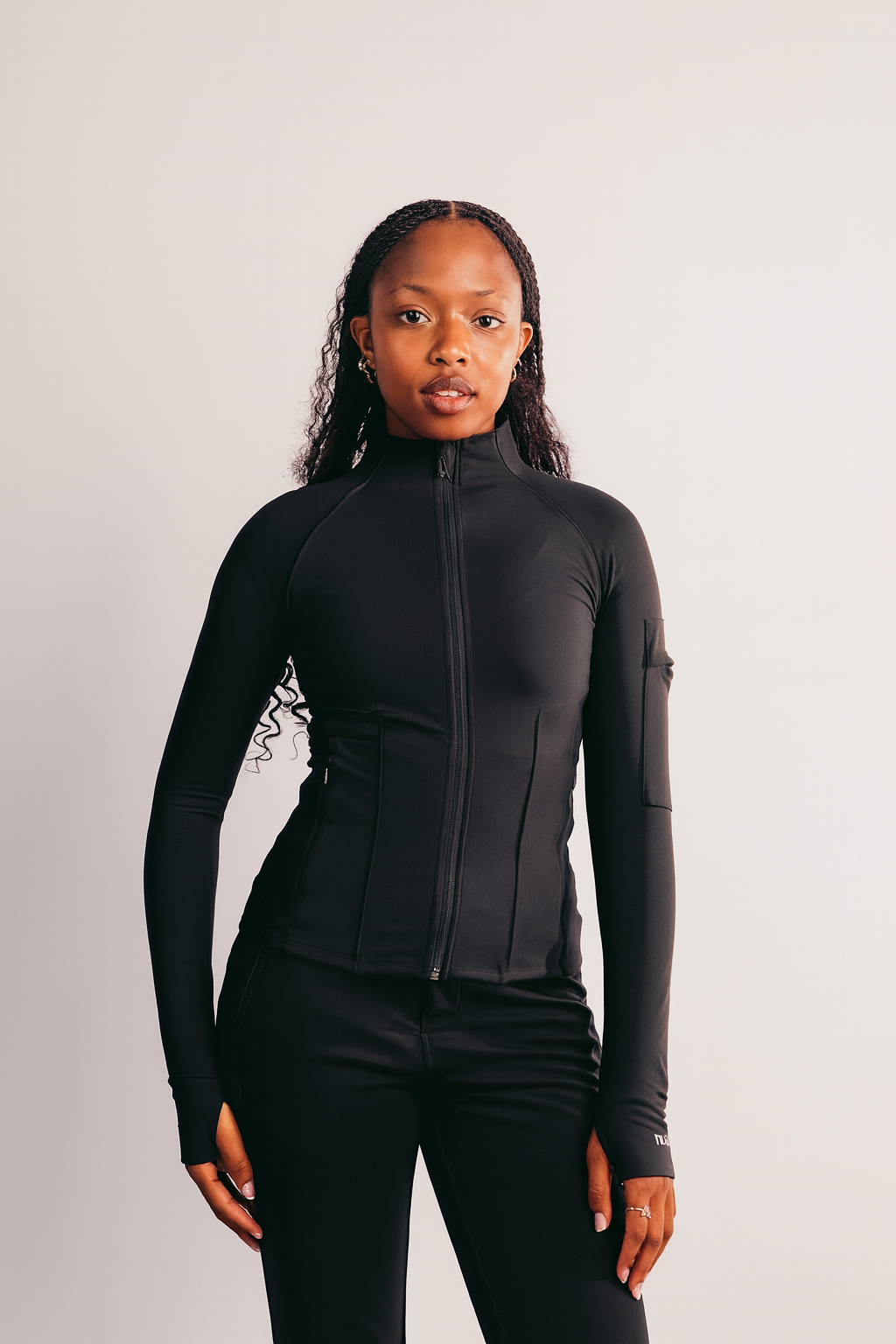 Zip Through Sculpting Mid Layer Thermal Top - Black
