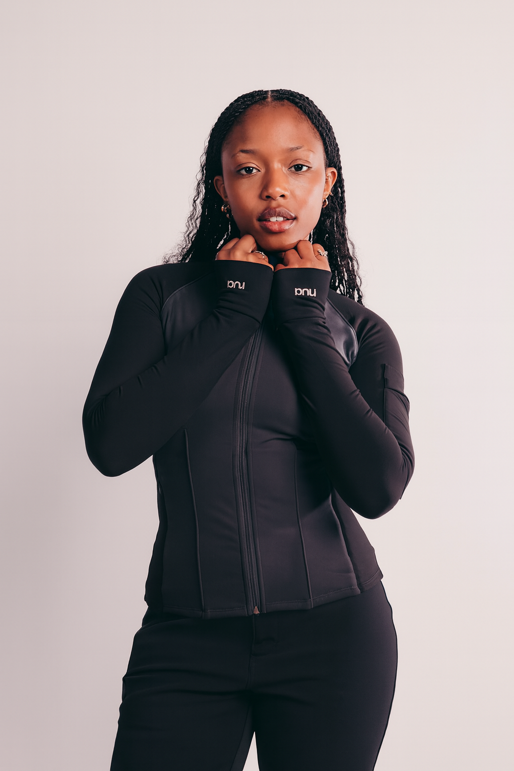 Zip Through Sculpting Mid Layer Thermal Top - Black