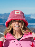 Faux Fur Reversible Bucket Hat - Pink and Red