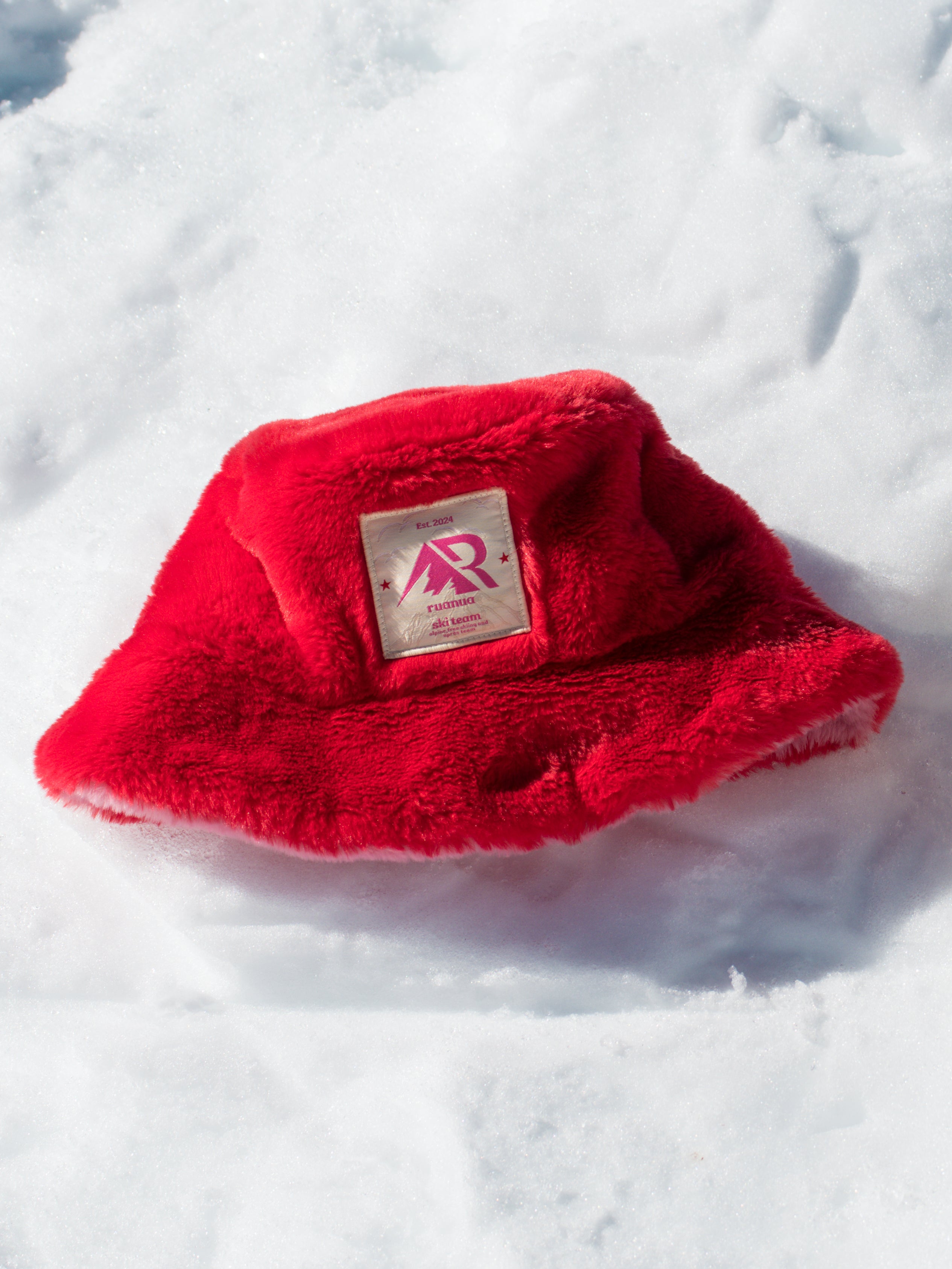 Faux Fur Reversible Bucket Hat - Pink and Red
