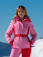 Belted Ski Jacket - Pink and Red