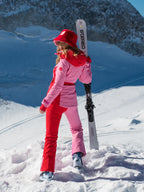 Belted Ski Jacket - Pink and Red