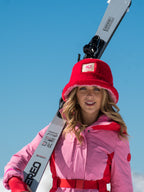 Faux Fur Reversible Bucket Hat - Pink and Red