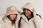 Faux Fur Reversible Bucket Hat - Neutral Colour Block