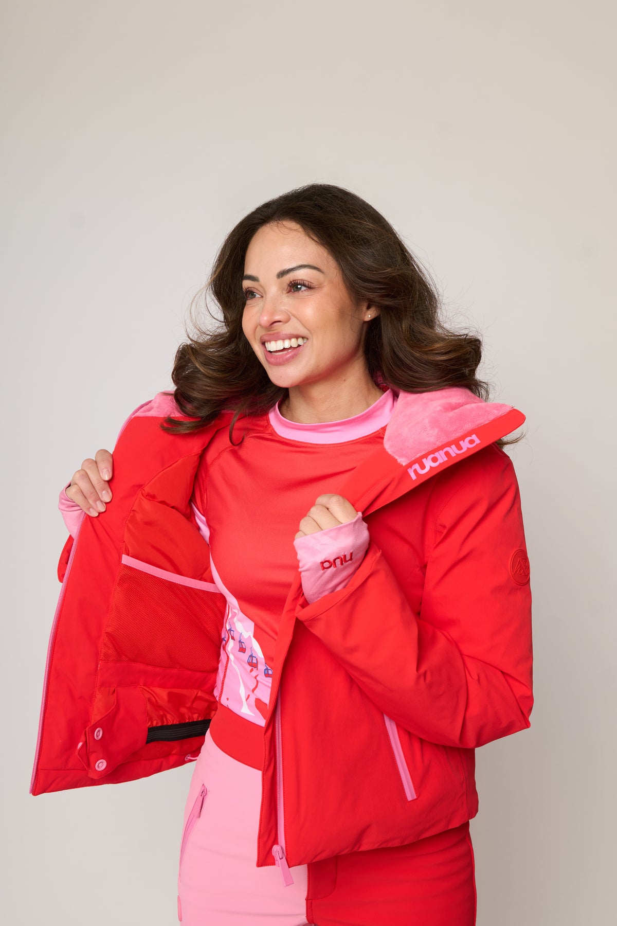 Padded Down Ski Jacket - Red and Pink