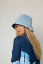 Faux Fur Reversible Bucket Hat - Blue ColourBlock