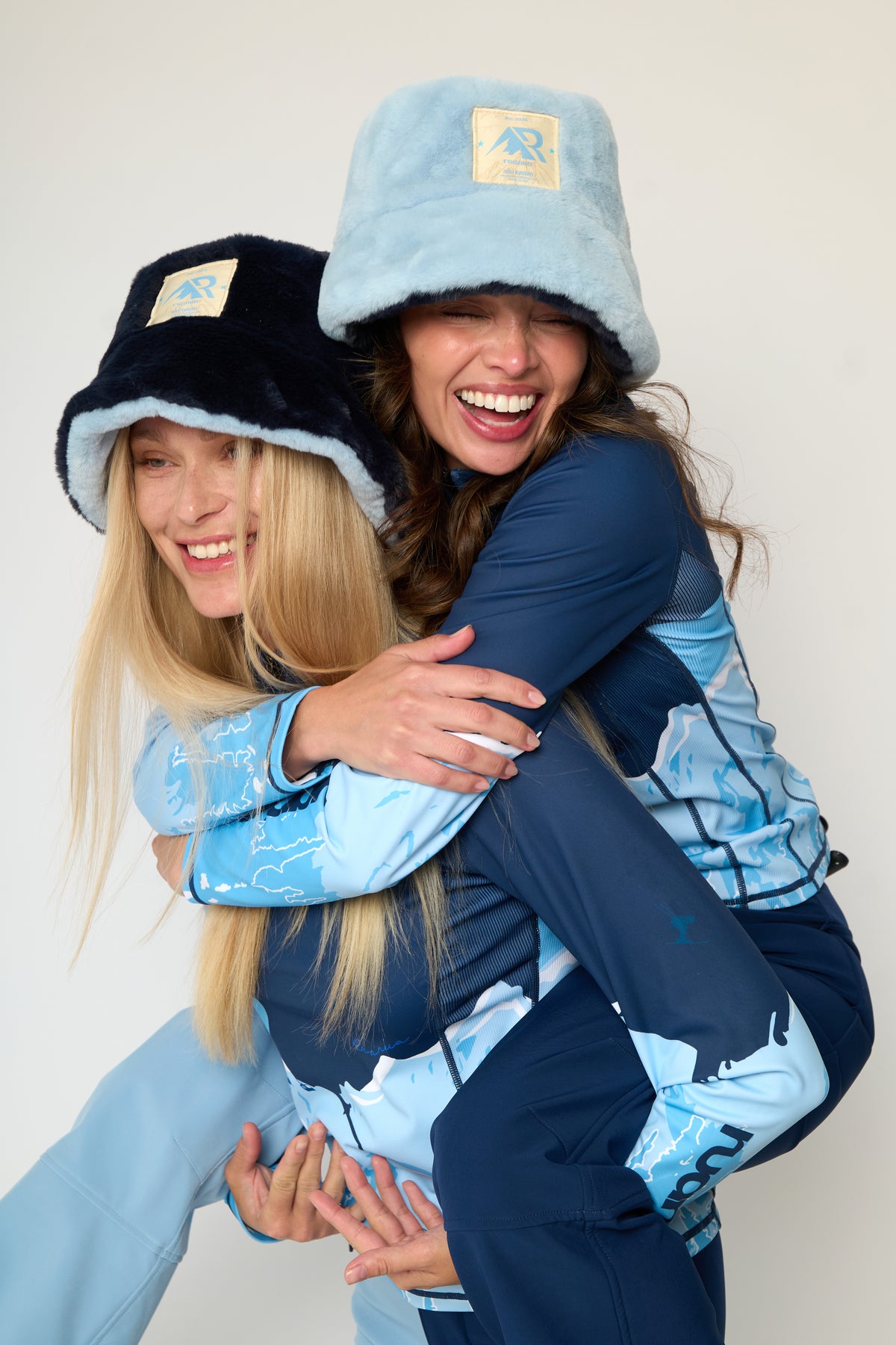 Faux Fur Reversible Bucket Hat - Blue ColourBlock