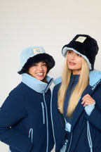 Faux Fur Reversible Bucket Hat - Blue ColourBlock
