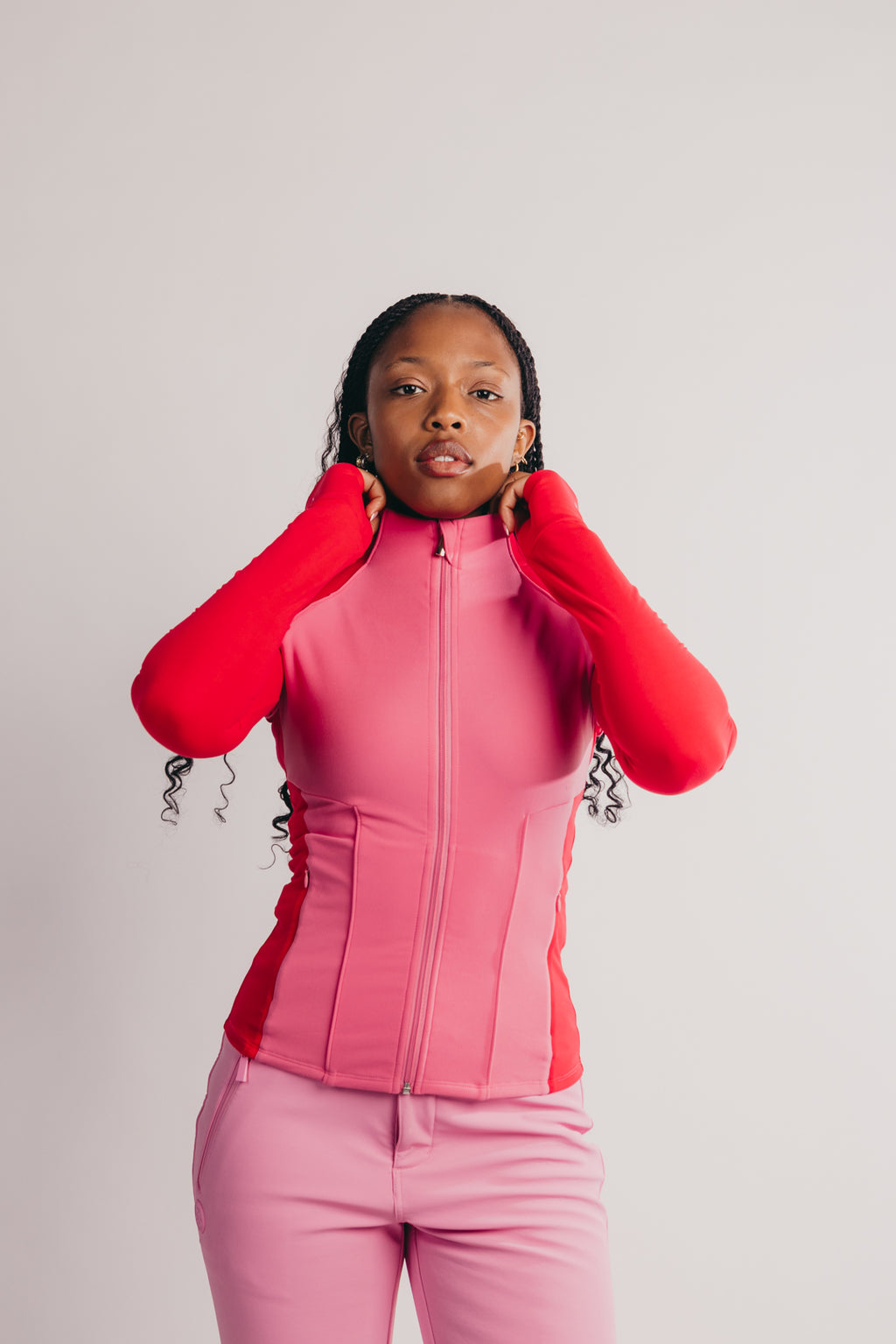 Zip Through Sculpting Mid Layer Thermal Top - Pink and Red