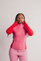 Zip Through Sculpting Mid Layer Thermal Top - Pink and Red
