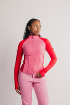 Zip Through Sculpting Mid Layer Thermal Top - Pink and Red