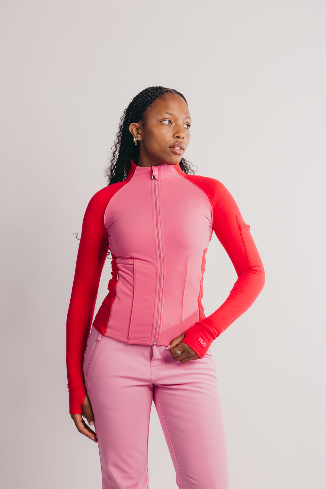Zip Through Sculpting Mid Layer Thermal Top - Pink and Red