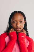 Zip Through Sculpting Mid Layer Thermal Top - Pink and Red