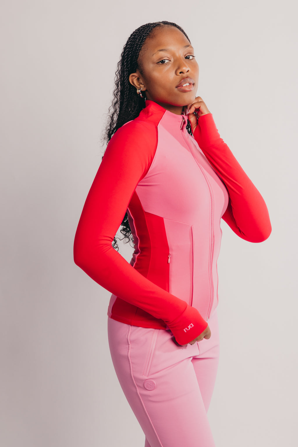 Zip Through Sculpting Mid Layer Thermal Top - Pink and Red