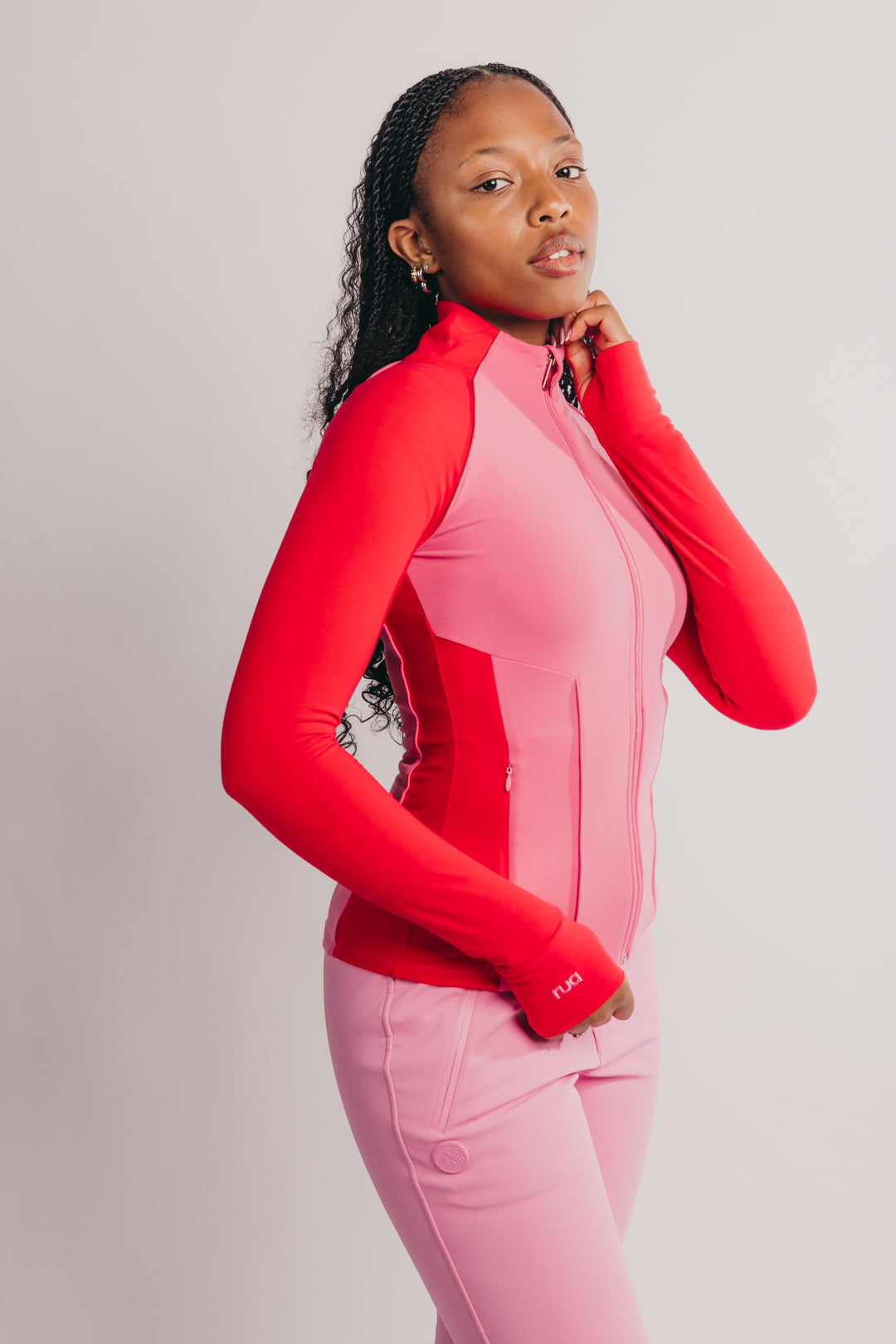 Zip Through Sculpting Mid Layer Thermal Top - Pink and Red