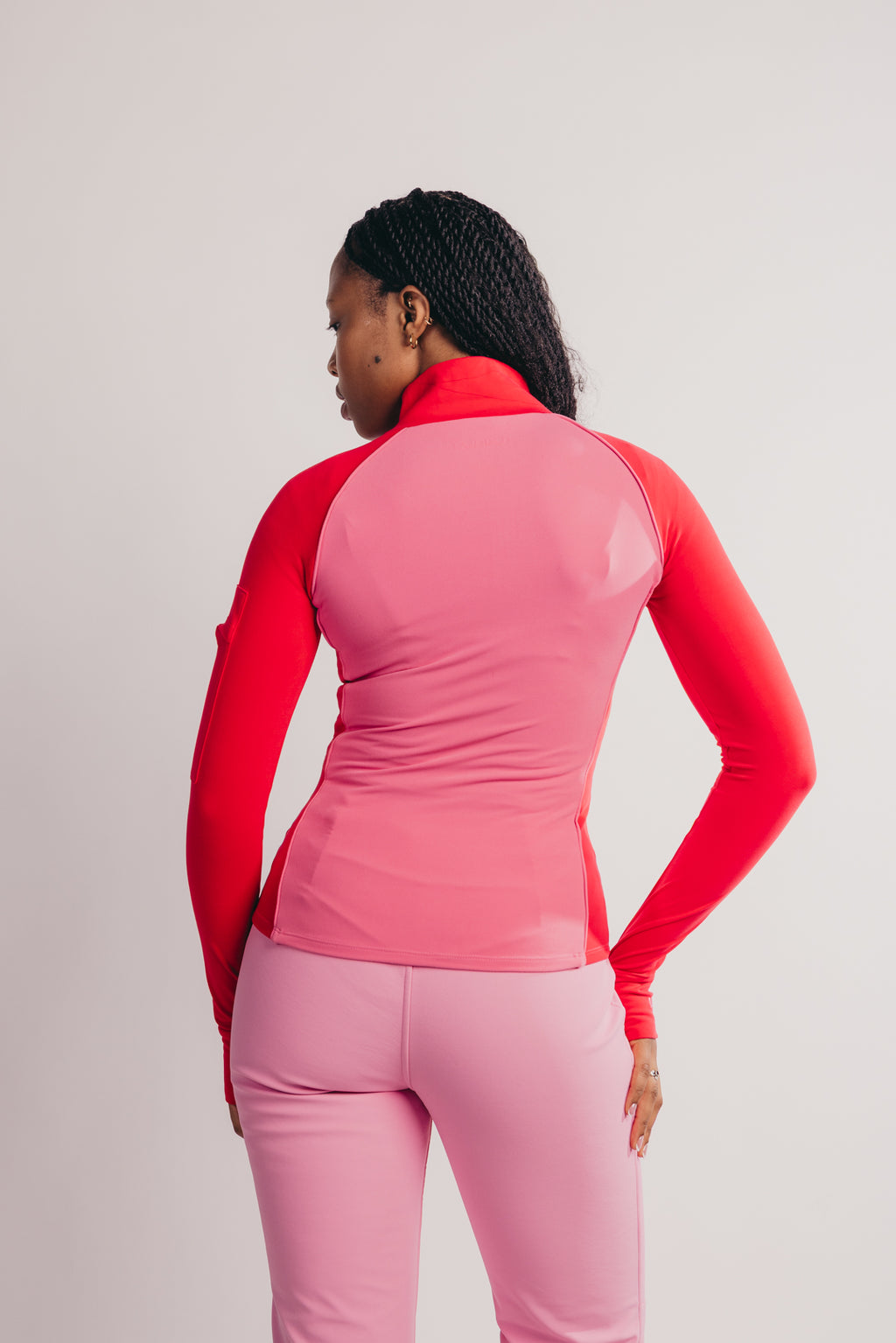 Zip Through Sculpting Mid Layer Thermal Top - Pink and Red