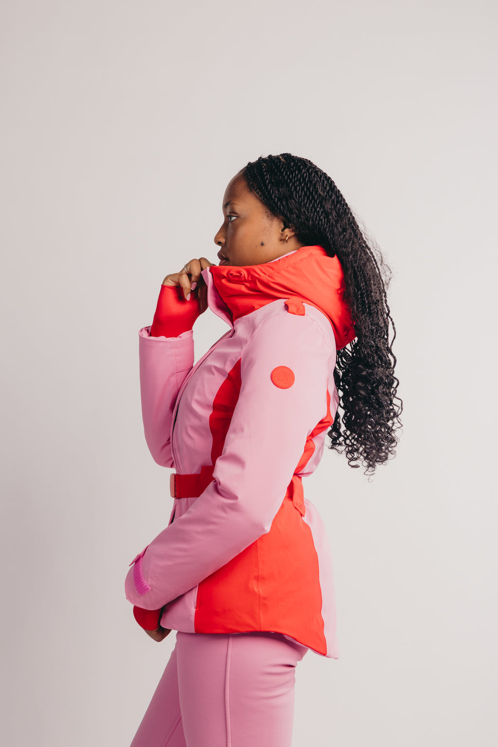 Belted Ski Jacket - Pink and Red