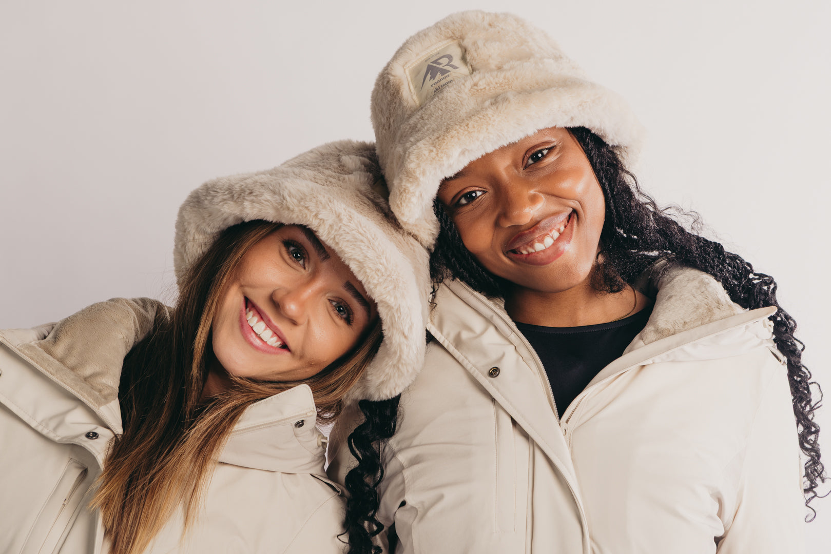 Faux Fur Reversible Bucket Hat - Neutral Colour Block